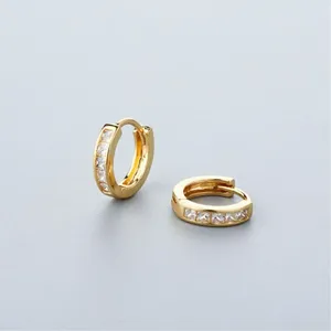 12mm CZ Small Gold Hoop Earrings for Women Men thumbnail 1