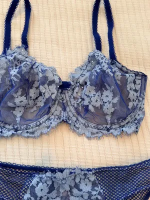 Victoria's Secret Blue Floral Lace Underwire Bra & Panty Set NWOT 32DDD thumbnail 3