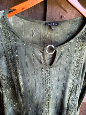 Vintage Whimsigoth Green Sequin 3/4 Sleeve Top thumbnail 3