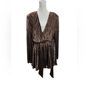 Ramy Brook Elise Metallic Wrap Mini Dress Gold Bronze NWT L thumbnail 5