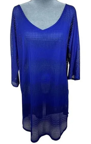 O'Neill Mesh Swim Cover-Up Tunic Women M/L Royal Blue 3/4 Sleeves Beachy‎ Summer thumbnail 1