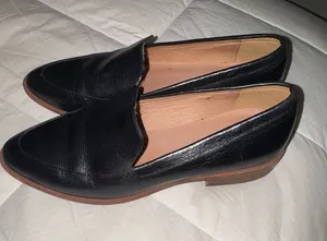 Madewell Black Leather Slip-On Loafers with Brown Sole thumbnail 1