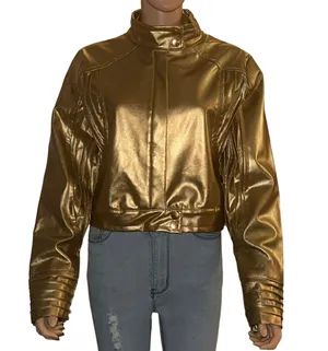 Dots Metallic Gold Faux Leather Jacket Size M thumbnail 1