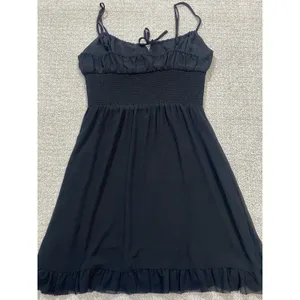 Aritzia Wilfred Black Smocked Mini Dress with Ruffle Hem Size M thumbnail 12