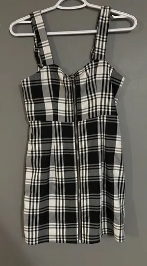 Forever 21 Black White Checkered Full Zip Adjustable Straps Fall Dress S thumbnail 1