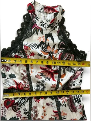 by Anthropologie Floral Lace-Trim Midi Dress in White with Red & Pink Blooms S-8 thumbnail 16
