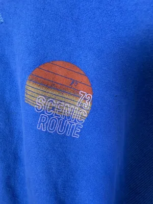 BILLABONG Faded Royal Blue Cropped Sweatshirt Scenic Route 73 Sunset Size Small thumbnail 2