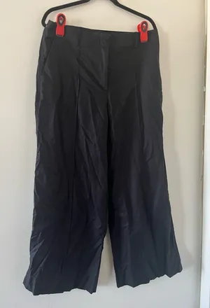 Loft Black Cotton Wide Leg Trouser Pants 12 Minimalist Capsule Office Coastal thumbnail 1