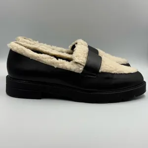 JustFab JF Leli Sherpa Lug Sole Loafers Black and Cream Chunky Platform Size 8 thumbnail 2