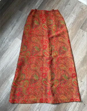 VTG Retro Funky Paisley Floral Patterned Skirt Hippie Boho Red Green Size S 24 thumbnail 1
