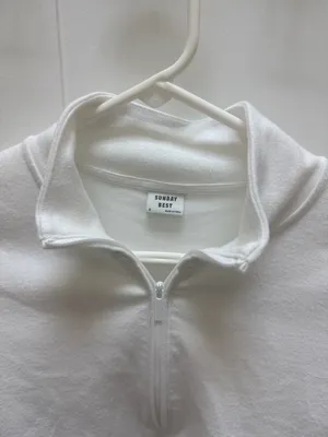Sunday Best White Cropped Quarter Zip Long Sleeve Top Size S thumbnail 2
