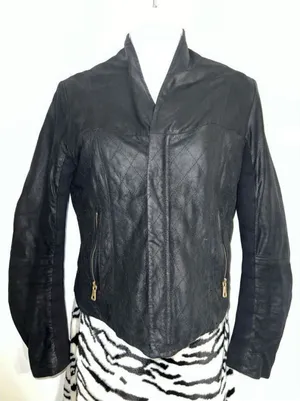 Women’s AQUA Black Leather Jacket MOTO Small thumbnail 1