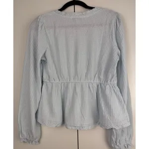 Francescas Light Blue Waffle Knit Peplum Top Tie Front Thermal Medium‎ NWT thumbnail 2