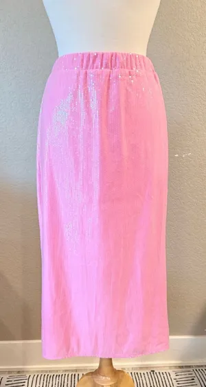 St. John’s Bay Pink Sequin Midi Skirt M Disco Party Barbiecore thumbnail 1