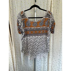 Free People Paisley Puff Sleeve Swing Boxy High Lo Frayed Hem Blouse Top S thumbnail 3