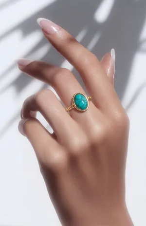 & Other Stories Women’s Stainless Steel Gold Tone Faux Turquoise Adjustable Ring Size 6-9 thumbnail 1