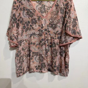 Adrienne Vittadini Pink Floral Peplum Blouse Sz XL thumbnail 4