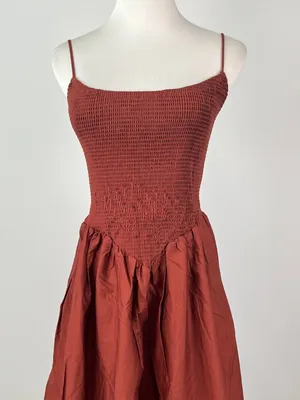 NWOT Farm Rio Cotton Burgundy Sleeveless Midi Dress Size XS thumbnail 5