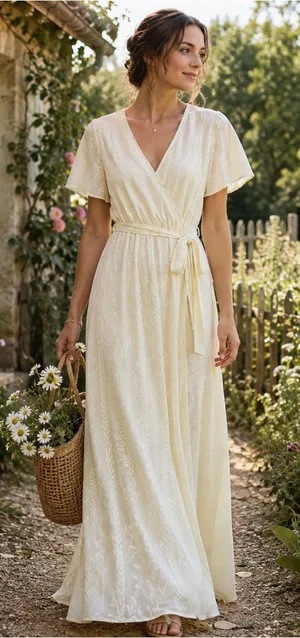 NWOT Carly Jean Los Angeles Butter Yellow Embroidered Maxi Wrap Dress XL Boho thumbnail 1