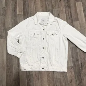 Abercrombie & Fitch White Denim Trucker Jacket Oversized Fit Medium thumbnail 3