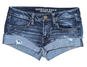 American Eagle Low Rise Micro Mini Distressed Jean Shorts Dark Denim Sz 6 y2k thumbnail 1
