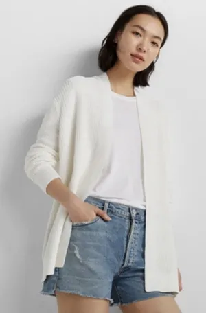 CLUB MONACO WOMEN'S Essential Summer Cardigan WHITE Size Large Longline Open thumbnail 1