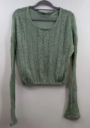 Free People Angel Soft Sweater Small Mint Green Alpaca Blend Oversized Open Knit thumbnail 1