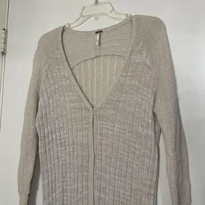 FREE PEOPLE tan knit long lightweight ribbed duster cardigan sweater size XS thumbnail 2