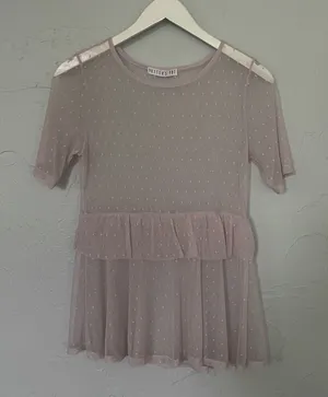 Potter's Pot‎ Pink Ruffled Short Sleeve Sheer Blouse Fairy Fairycore Fae Peplum thumbnail 1
