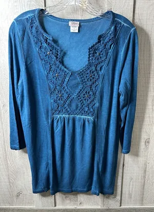Adrian Dilafield Shirt Womens Size Small Dark Teal Western Tunic Studs Lace thumbnail 1