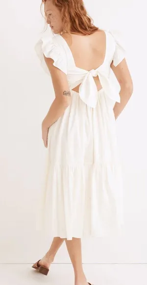 [Madewell] Cream Ruffle Strap Textural Striped Tiered Midi Dress Cutout Back 2X thumbnail 2