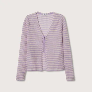 Mango NWT KNITTED CROPPED CARDIGAN STRIPED PURPLE WHITE LIGHTWEIGHT TIE DETAIL thumbnail 7