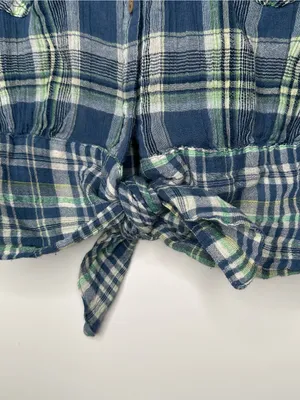 Free People We The Free First Bloom Plaid Tie Front Crop Shirt Blue Size Large thumbnail 5