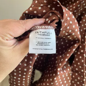 Faithfull the Brand Eryn‎ Mini Dress Brown & White Polka Dot Puff Sleeve Sz 4 thumbnail 8