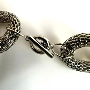 Silver tone and faux pearl mesh twisted choker necklace thumbnail 7