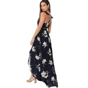Lulus All Mine Floral Print High Low Wrap Dress Women’s Size L Navy thumbnail 2