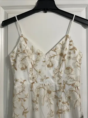 Starleena Cream and Taupe Floral Embroidered Bodycon Midi Dress Size Small NWT thumbnail 6