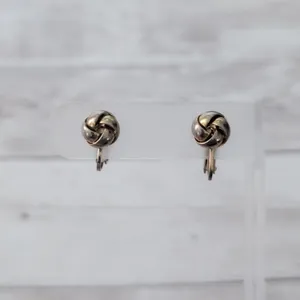 Vintage Clip On Earrings Twisted Design 3/8" - Heavy Tarnish/Discoloration thumbnail 2