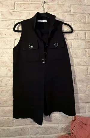 Zara Black Sleeveless Button-Up Vest Tunic with Pocket Details Size S thumbnail 1