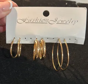 Gold Hoop Earring Set, 3 pairs thumbnail 1
