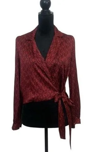 Lulu's Women's S Burgundy Black Paisley Whimisgoth Fairy Grunge Chic Wrap Blouse thumbnail 1
