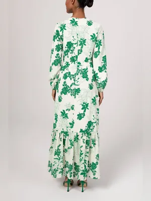 Veiled Collection Dalia Floral Tiered Maxi Dress Long Sleeve Green Large NEW NWT thumbnail 2