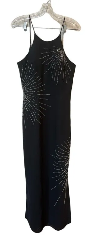 Vintage 90s May Queen Black Sequin Maxi Dress Formal Prom Evening Size 8 thumbnail 1
