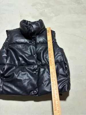 Zara Black Puffer Vest Jacket faux leather small thumbnail 5