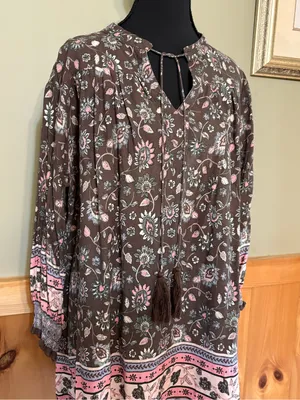 Natural Life Dara Bohemian Floral Tunic Dress in a brown & pink floral print S thumbnail 3