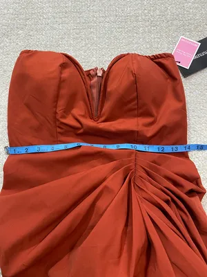 PrettyLittleThing Strapless Sweetheart Ruched Midi Dress in Rust Size 6 thumbnail 14