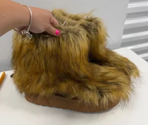 Brown Faux Fur Shaggy Platform Boots Size 10 Winter Snow Yeti Cozy Y2K Style thumbnail 1
