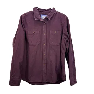 LL Bean Burgundy Cotton Flannel Chamois Button Shirt Pockets Casual LARGE thumbnail 4