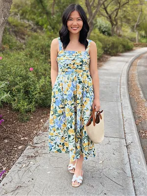 Abercrombie emerson midi dress linen lemons print petite a&f square neck pockets thumbnail 10