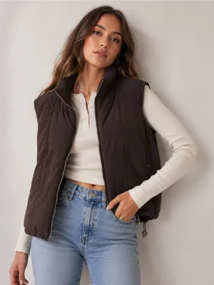 Zara Chocolate Brown Quilted‎ Puffer Oversized Cozy Vest thumbnail 1